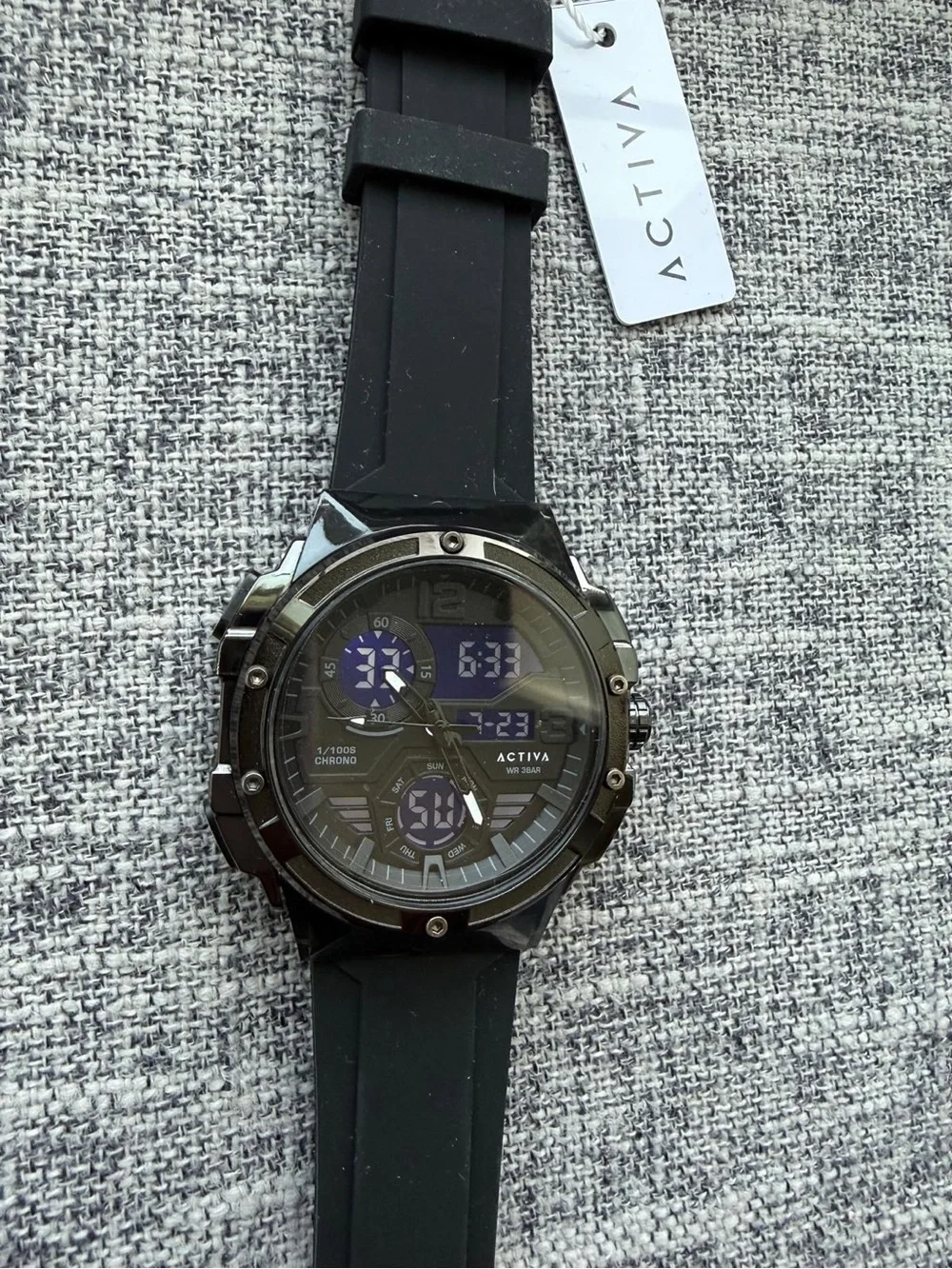 Activa Black Silicone Strap Dual-Display Sport Watch